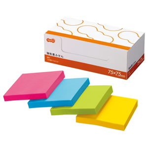 S7575AS-10 強粘着ふせん 75×75mm 4色 1パック(10冊) 汎用品