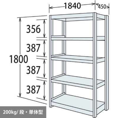 オカムラ 6H65LS 中軽量棚 200kg/段タイプ 天地5段 単体型 スノーホワイト