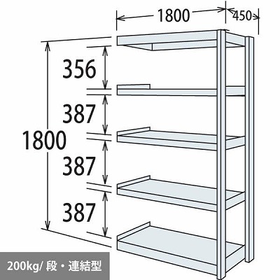 オカムラ 6H65MS 中軽量棚 200kg/段タイプ 天地5段 連結型 スノーホワイト