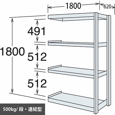 中量棚 段500kg 天地4段 連結型 1800高さ 1800幅 620奥行 スノーホワイト 