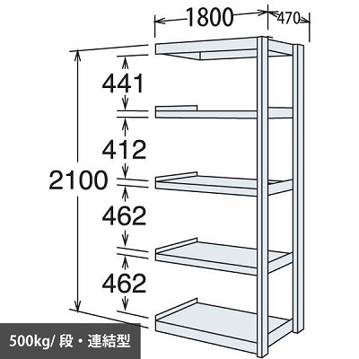 中量棚 段500kg 天地5段 連結型 2100高さ 1800幅 470奥行 スノーホワイト 