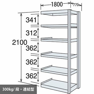 中量棚 段300kg 天地6段 連結型 2100高さ 1800幅 770奥行 スノーホワイト 