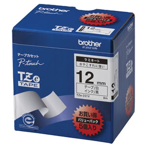 BROTHER TZe-231V ピータッチ TZeテープ ラミネートテープ 12mm 白/黒文字 業務用パック
