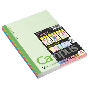 コクヨ ノ-3CANX5 キャンパスノート(カラー表紙) セミB5 A罫 30枚 5色(各色1冊)