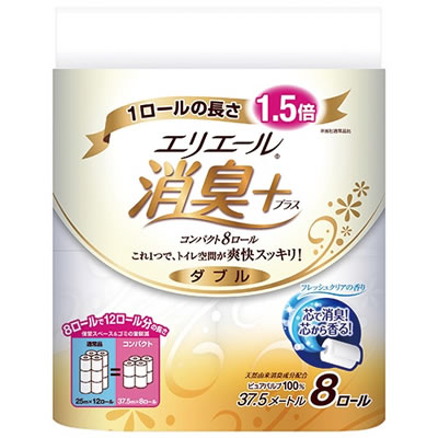 大王製紙 エリエシヨウシユウ8R エリエール 消臭+トイレットティシュー (563-0983) 1パック=8ロール コンパクト