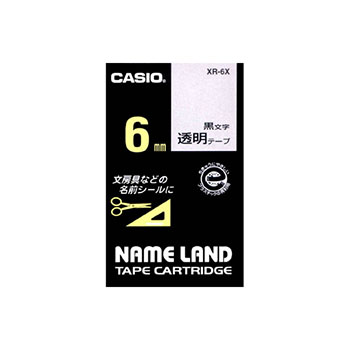 CASIO XR-6X スタンダードテープ 透明 黒文字
