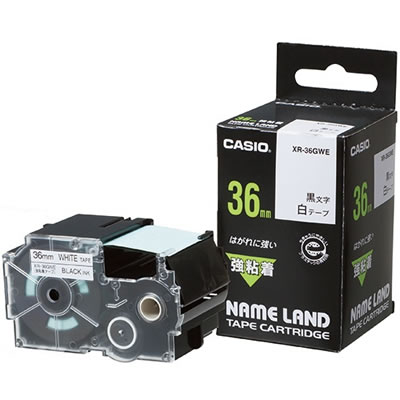 CASIO XR-36GWE 強粘着テープ 36mm 白 黒文字|オフィネット CASIO XR-36GWE 強粘着テープ 36mm 白 黒文字|オフィネット