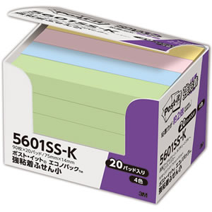 3M 5601SS-K ポスト・イット 強粘着 エコノパック ふせん 小 75×14mm パステルカラー 4色混色