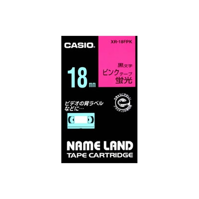 CASIO XR-18FPK 蛍光色テープ 18mm 蛍光ピンク 黒文字