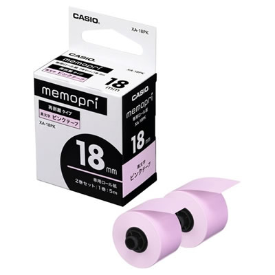 CASIO XA-18PK メモプリテープ 18mm ピンク 1パック=2個入