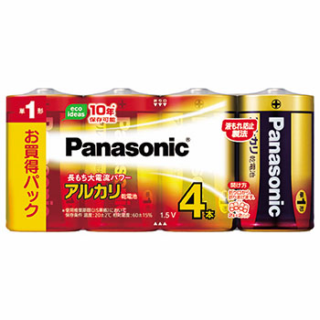 PANASONIC LR20XJ/4SW アルカリ乾電池 単1形 (166-9909) 1パック(4本)