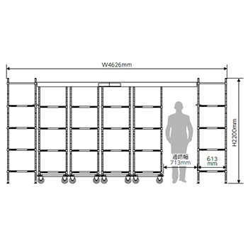 TT46SELS122U4D4 トップトラックシステムセット スーパーエレクター 間口4626mm 移動ユニット4台 棚板4段