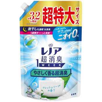 P&G PG217585 レノア 超消臭1week やさしく香る超消臭フレッシュソープの香り つめかえ用 超特大 1280mL
