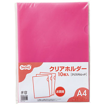 OCHA4-10CR カラークリアホルダー単色タイプ A4 クリスタルレッド 汎用品