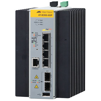 AT-IE200-6GP 産業用レイヤー2plusインテリジェントスイッチ PoE給電対応 4ポート SFP2スロット 2348R