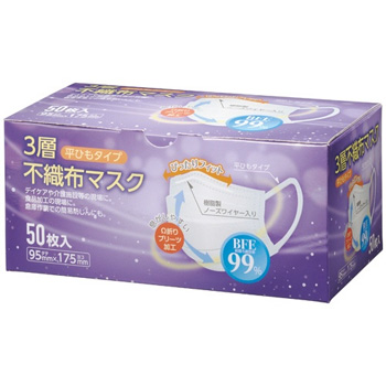 クラフトマン S-024 3層不織布マスク 平ひもタイプ