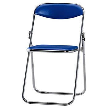 折りたたみスチールパイプ椅子 スリムサイズ 脚：メッキ ブルー