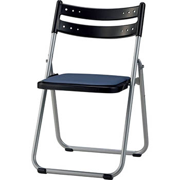 折りたたみアルミパイプ椅子 座：レザー張り ブルーグレー