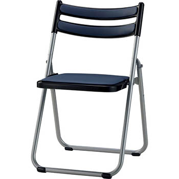 折りたたみアルミパイプ椅子 背・座：レザー張り ブルーグレー