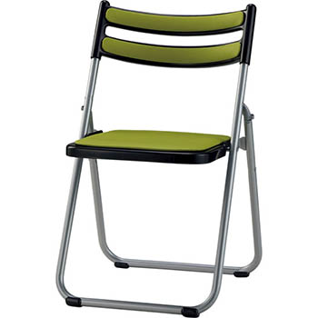 折りたたみアルミパイプ椅子 背・座：レザー張り ライトグリーン