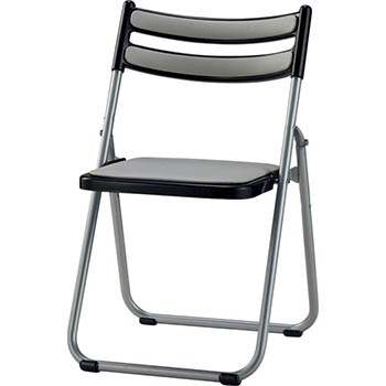折りたたみアルミパイプ椅子 背・座：レザー張り ライトグレー