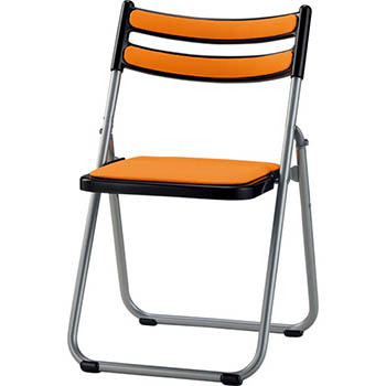 折りたたみアルミパイプ椅子 背・座：布張り オレンジ