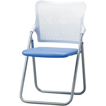 折りたたみスチールパイプ椅子 背：樹脂 座：S-fit レザー張り ミドルブルー