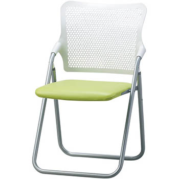 折りたたみスチールパイプ椅子 背：樹脂 座：S-fit レザー張り グリーン
