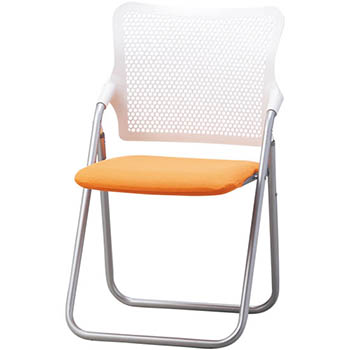 折りたたみスチールパイプ椅子 背：樹脂 座：S-fit 布張り オレンジ