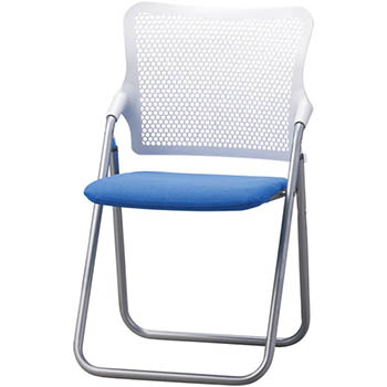 折りたたみスチールパイプ椅子 背：樹脂 座：S-fit 布張り スモークブルー