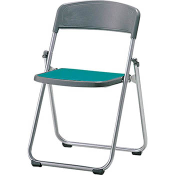 折りたたみアルミパイプ椅子 背：樹脂 座：レザー張り グリーン