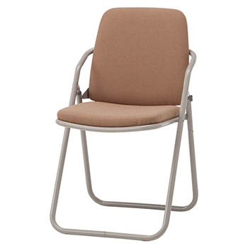 折りたたみスチールパイプ椅子 ハイバック 背・座：布厚張り ライトブラウン