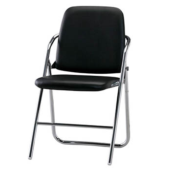 折りたたみスチールパイプ椅子 ハイバック 座：S-fit構造 レザー張り ブラック