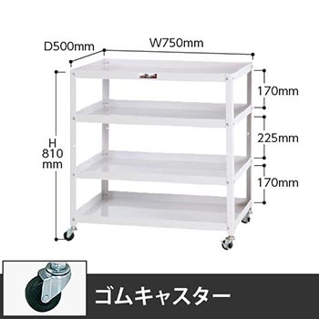 コンビニワゴン 4段オープンタイプ 幅750 ゴム車