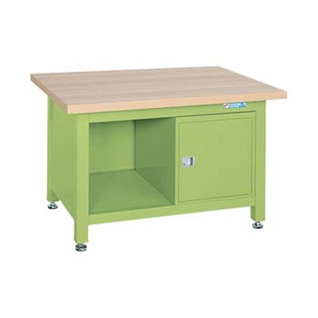 超重量作業台Wタイプ 開き戸キャビネット付 木目メラミン天板 幅1200mm