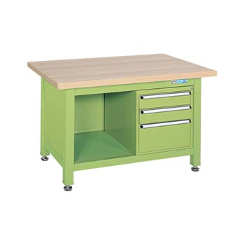 超重量作業台Wタイプ 3段キャビネット付 木目メラミン天板 幅1200mm