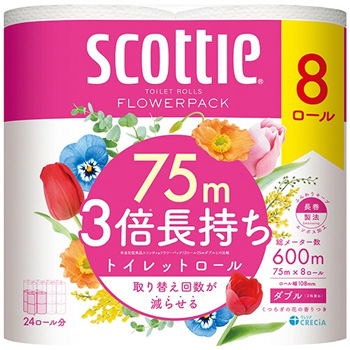 日本製紙クレシア 22747 スコッティ フラワーパック 3倍長持ち ダブル 芯あり 75m 香り付 8ロールパック