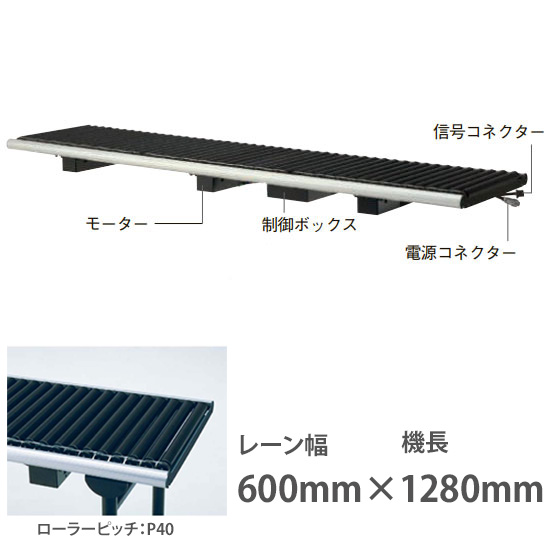 ライトローラ アキュームレーション 連結用U 幅600機長1280 ローラP40 搬送速度20m/分
