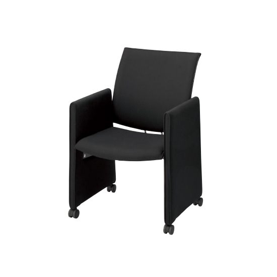 応接ミーティングチェアー 布張りブラック 背ベンディング機構