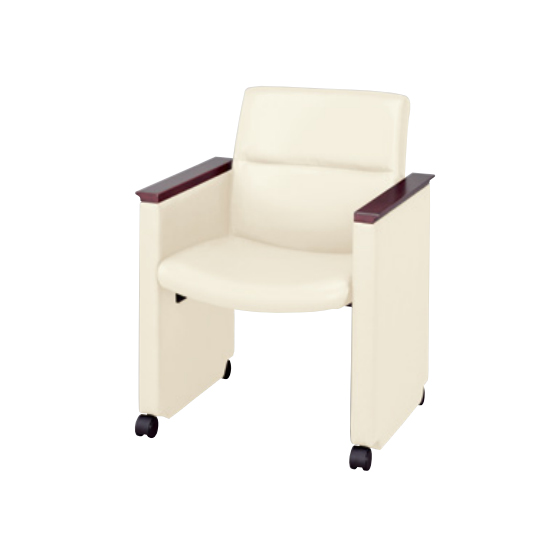 応接ミーティングチェアー ビニールレザー張りアイボリー 背ロッキング機構