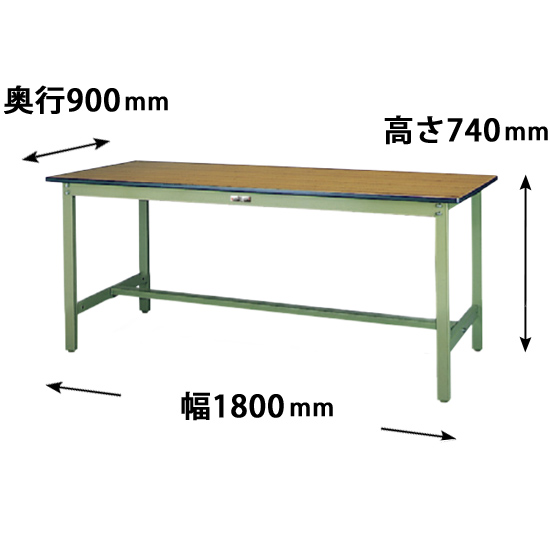 ワークテーブル 500シリーズ 固定式 幅1800 奥行900 メラミン天板 木目グリーン
