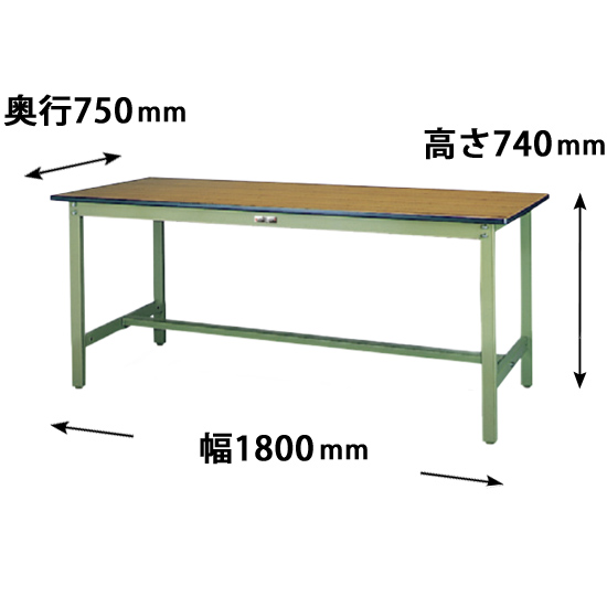 ワークテーブル 500シリーズ 固定式 幅1800 奥行750 メラミン天板 木目グリーン