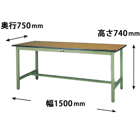 ワークテーブル 500シリーズ 固定式 幅1500 奥行750 メラミン天板 木目グリーン