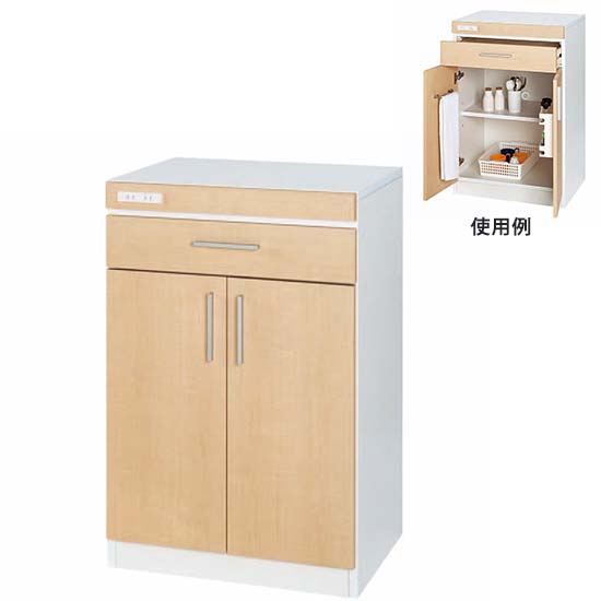 木製オフィスキッチン幅600 2ドア・1引き出し ホワイト／ナチュラル