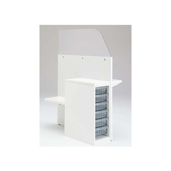 採血ブース 右置き用サブテーブル付 深型クリスタル ホワイト天板