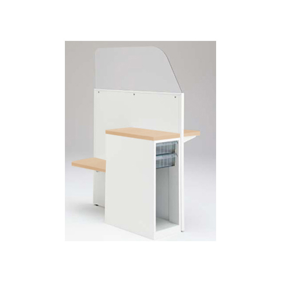 採血ブース 右置き用サブテーブル付 深型クリスタル+オープン ネオウッドライト天板