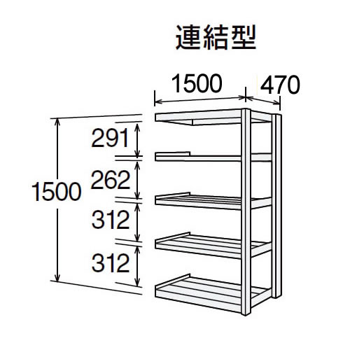 高耐食性メッキ中量棚 段300kg 天地5段 連結型 1500高さ 1500幅 470奥行