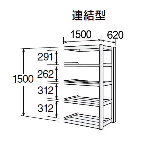 高耐食性メッキ中量棚 段300kg 天地5段 連結型 1500高さ 1500幅 620奥行