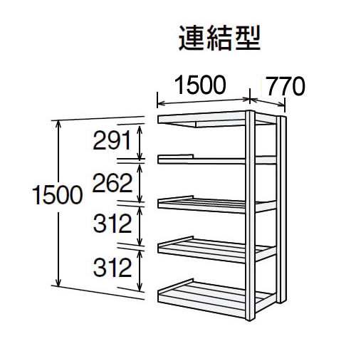 高耐食性メッキ中量棚 段300kg 天地5段 連結型 1500高さ 1500幅 770奥行