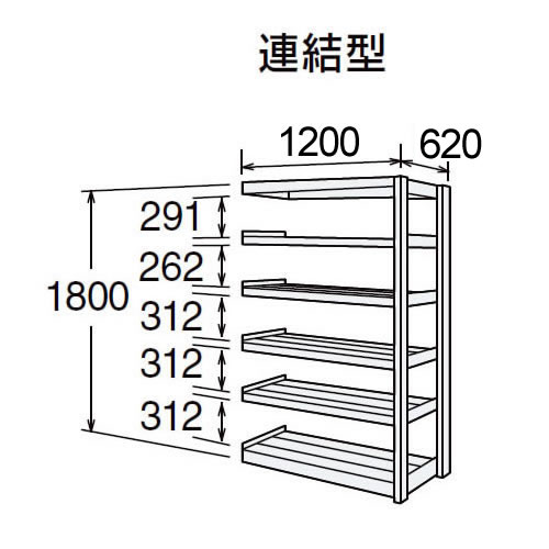 高耐食性メッキ中量棚 段300kg 天地6段 連結型 1800高さ 1200幅 620奥行